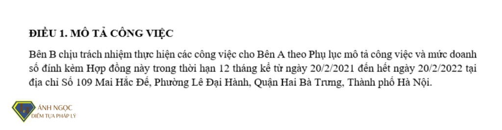 Điều 1. Mô tả công việc