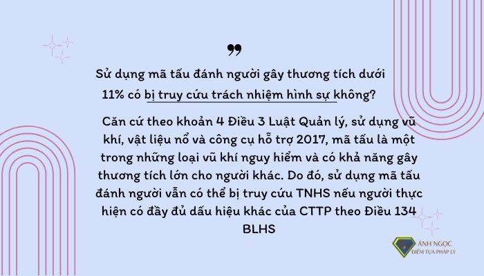 Sử dụng mã tấu đánh người gây thương tích dưới 11% có bị truy cứu trách nhiệm hình sự không?