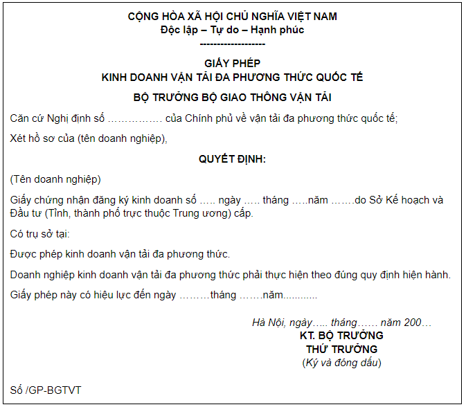 Mẫu giấy phép kinh doanh 