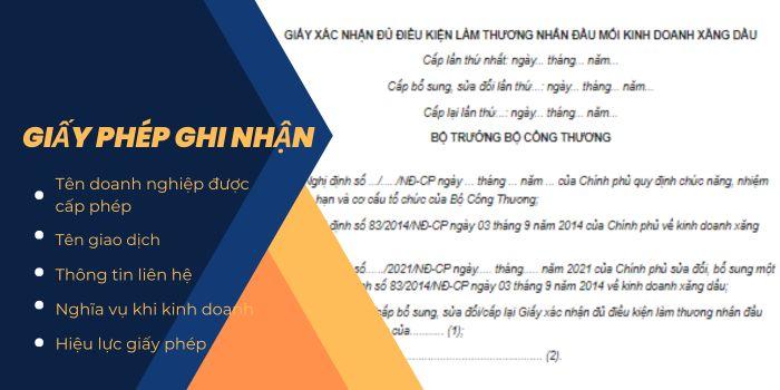 Nội dung ghi nhận trên giấy phép xuất khẩu, nhập khẩu xăng dầu