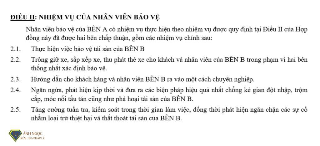 Điều 2. Nhiệm vụ của nhân viên bảo vệ