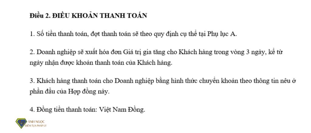 Điều 2. Điều khoản thanh toán