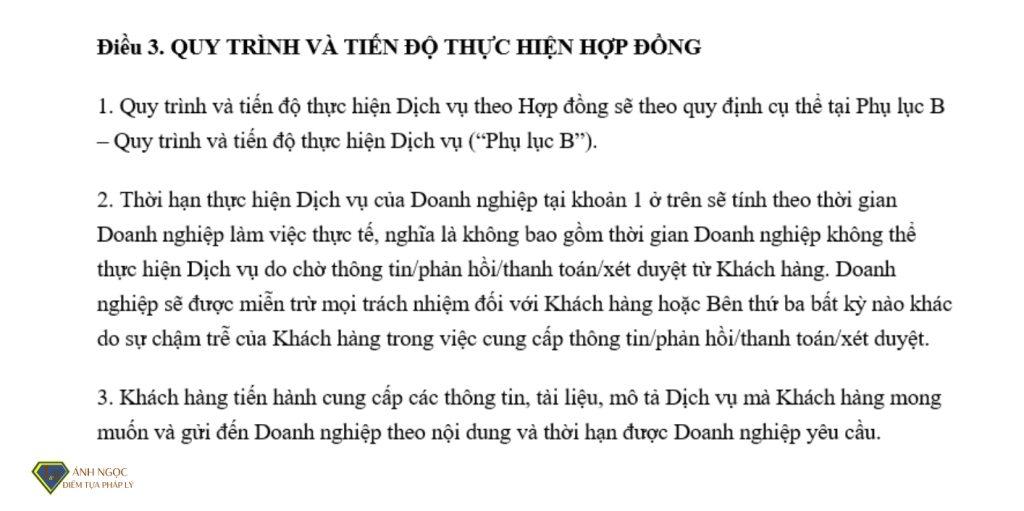 Điều 3. Quy trình và tiến độ thực hiện hợp đồng