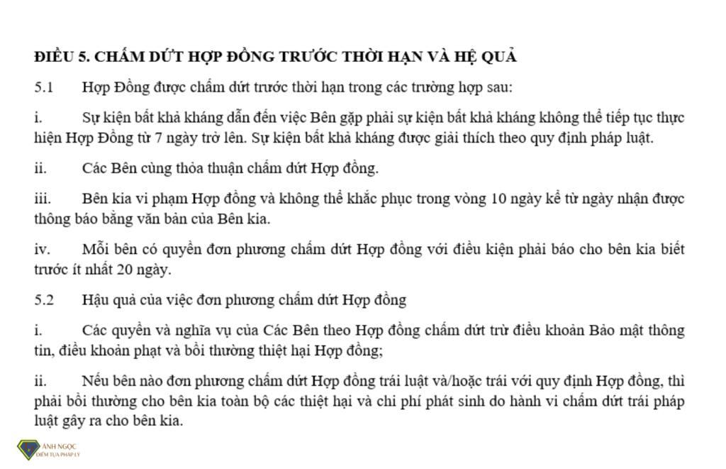 Điều 5. Chấm dứt hợp đồng trước thời hạn và hệ quả