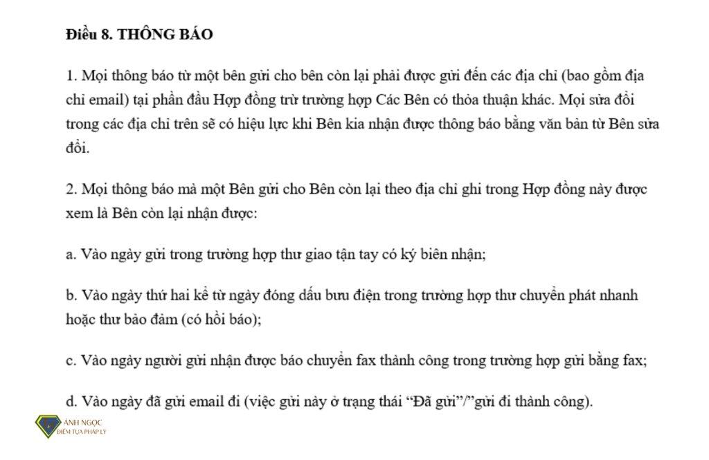 Điều 8. Thông báo