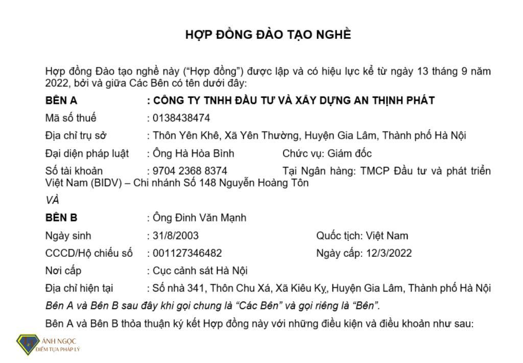 Hợp đồng đào tạo nghề