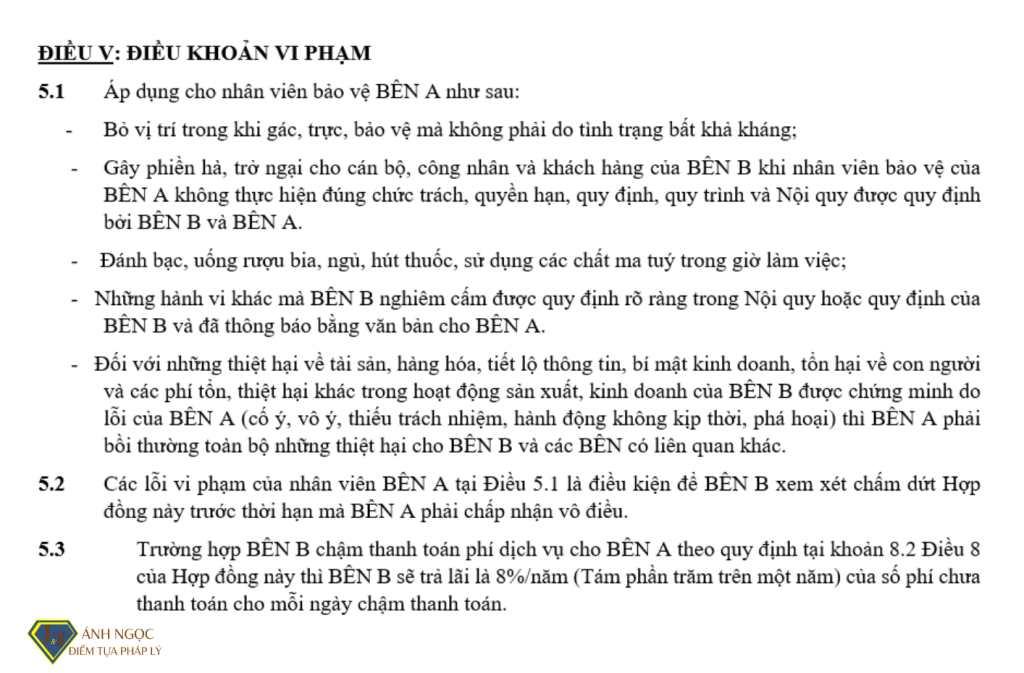 Điều 5. Điều khoản vi phạm 