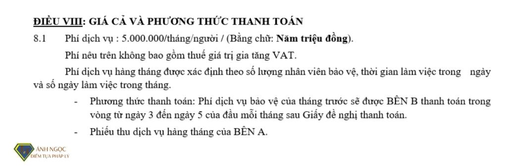 Điều 8. Giá cả và phương thức thanh toán