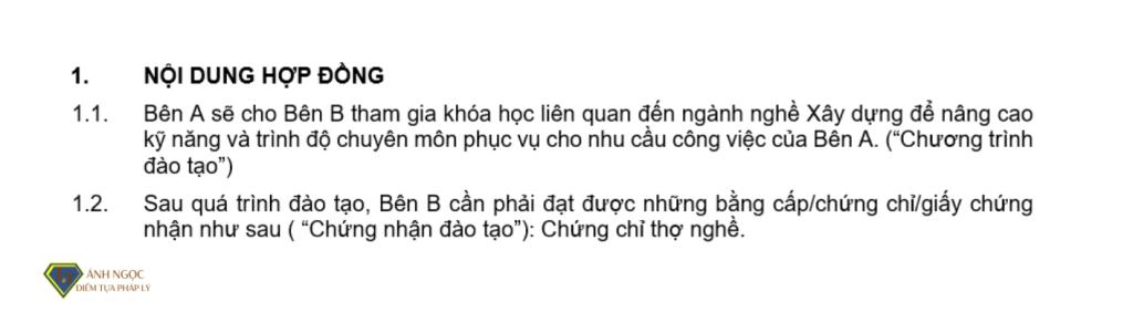 Nội dung hợp đồng