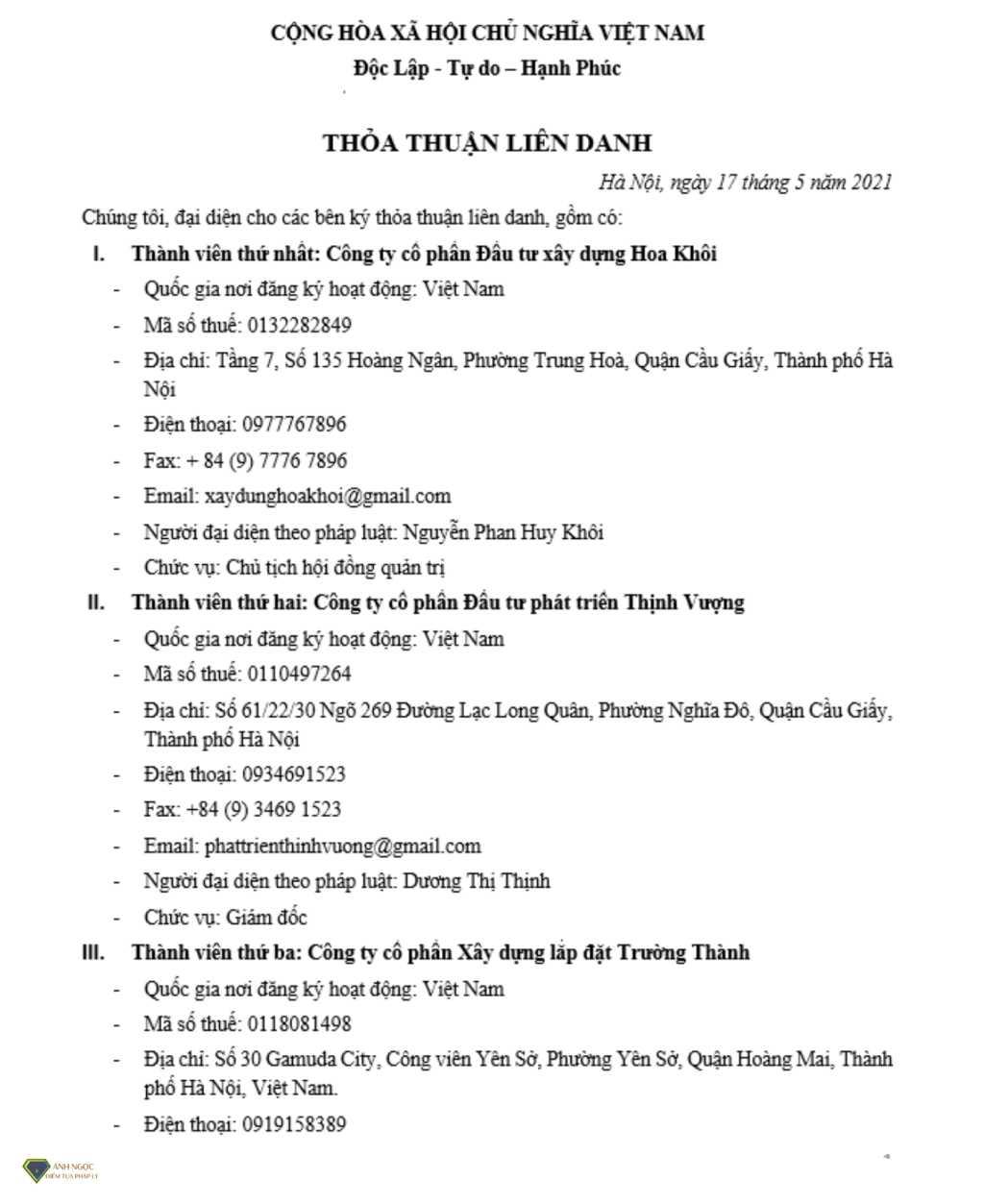 Thỏa thuận liên danh trang 1