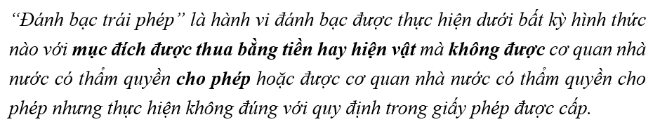 Khái niệm hành vi đánh bạc trái phép