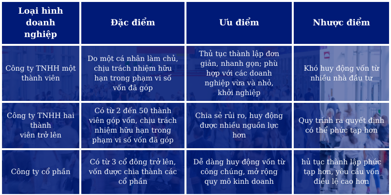 Các loại hình doanh nghiệp phổ biến