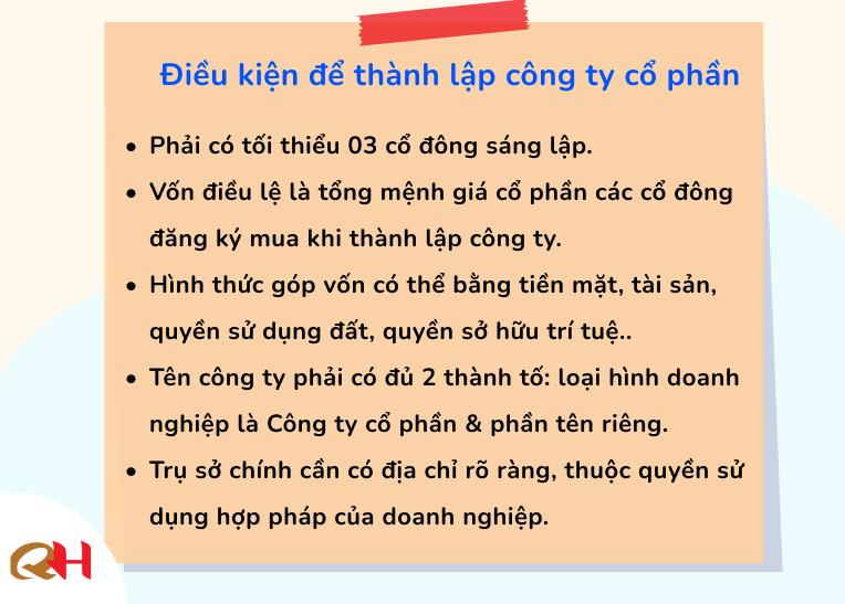 Điều kiện để thành lập công ty cổ phần