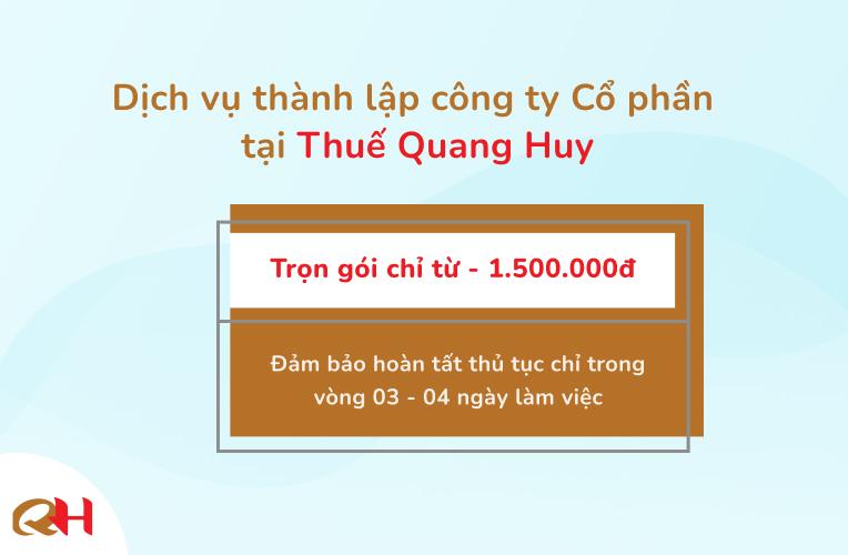 Chi phí dịch vụ thành lập công ty cổ phần trọn gói tại Thuế Quang Huy