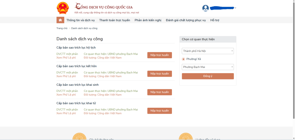 Chọn nơi cần trích lục khai sinh