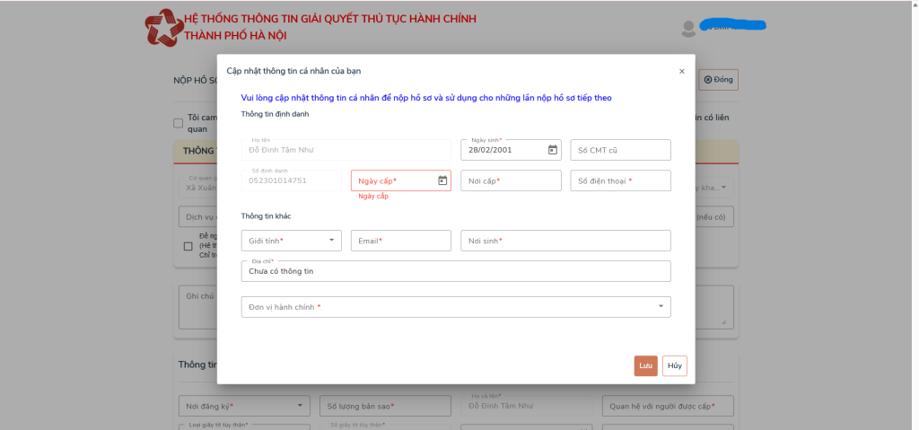 Điền đầy đủ thông tin và tải hình ảnh tờ khai yêu cầu trích lục khai sinh