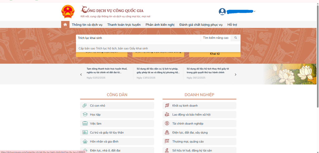 Tìm kiếm dịch vụ trích lục khai sinh