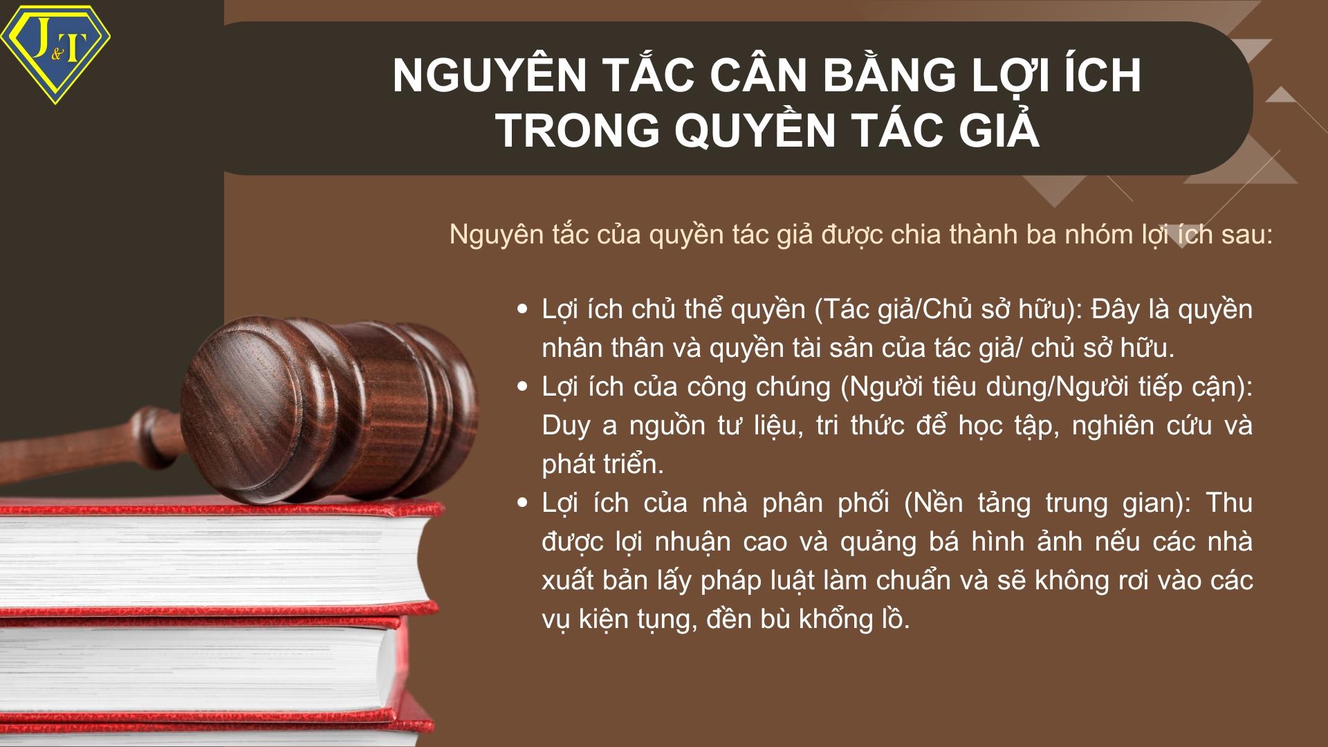 Nguyên tắc của quyền tác giả được chia thành ba nhóm lợi ích 