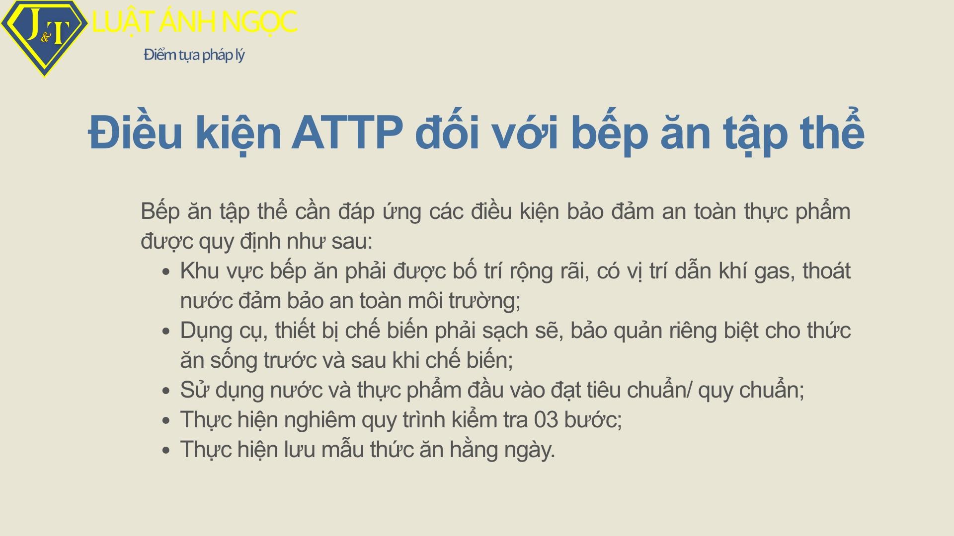 Các điều kiện phải có của bếp ăn tập thể về ATTP