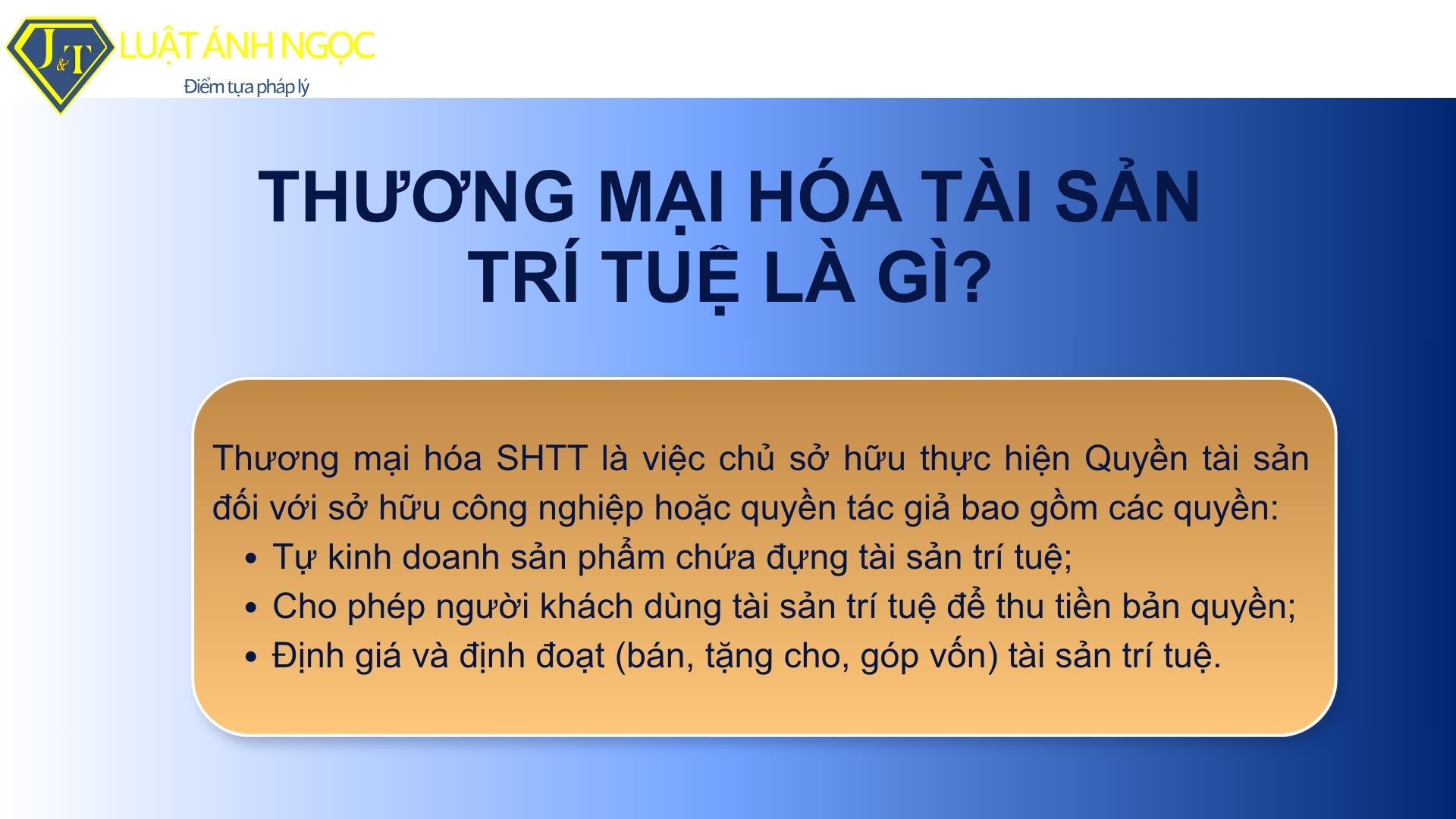 thương mại hóa tài sản sở hữu trí tuệ được định nghĩa như thế nào theo Luật Sở hữu trí tuệ